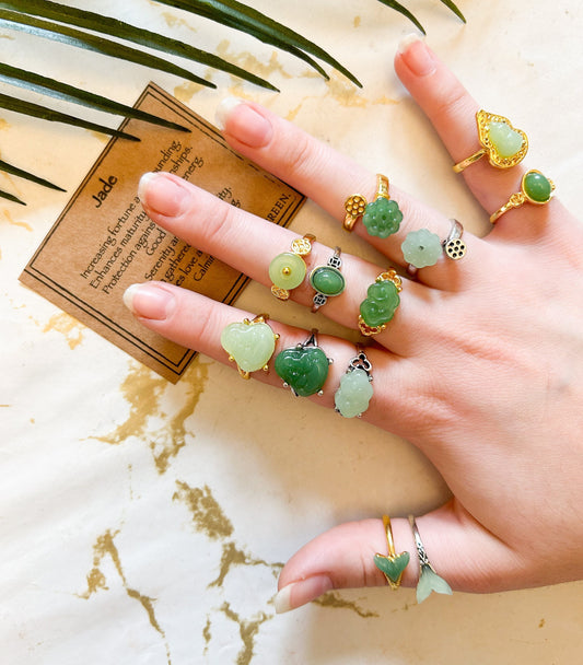 Jade Crystal Ring - Fortune, Grounding & Luck Gold / Silver Many Varieties Available!