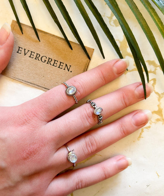 925 Sterling Silver Blue Moonstone Adjustable Crystal Ring - One Size Fits All / Wide Variety Available