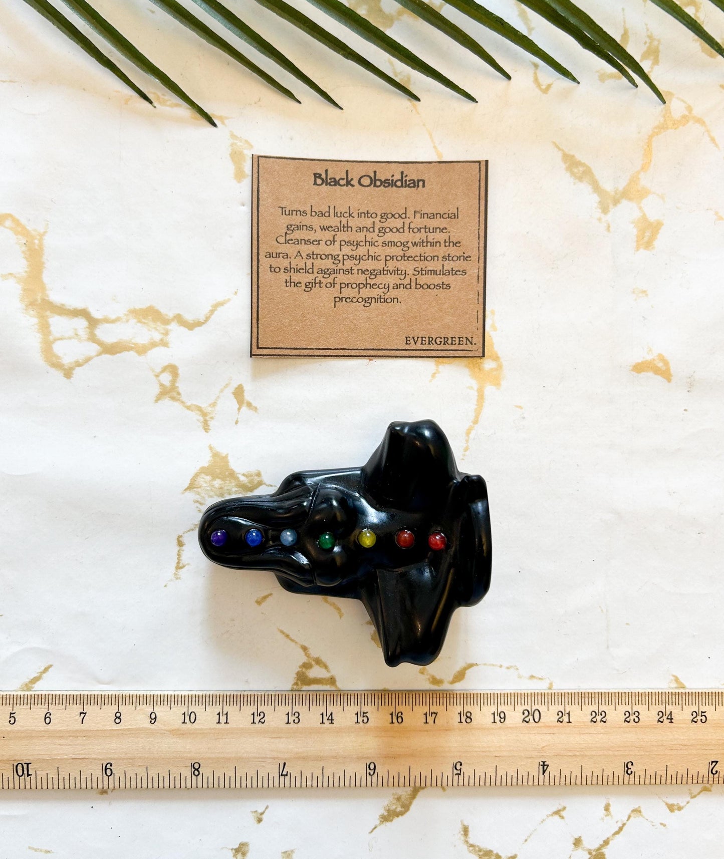 Black Obsidian Crystal Chakra Yoga / Meditation Carving - Financial Gain, Good Fortune & Luck