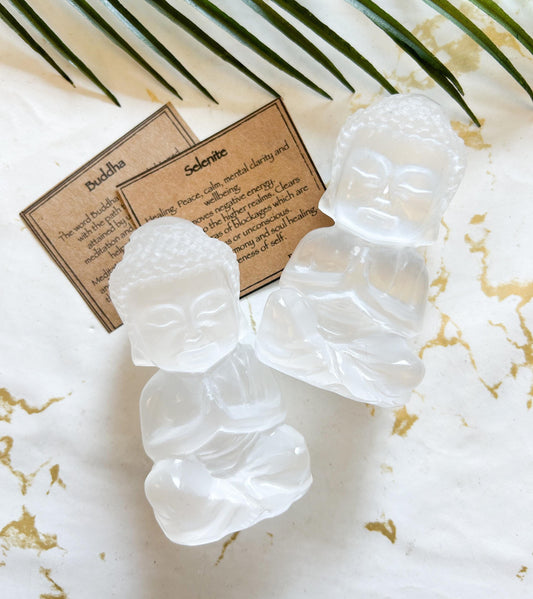 Selenite Crystal Buddha Carving - Peace, Clarity & Wellbeing