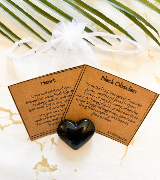 Black Obsidian Crystal Heart Carving - Luck, Fortune & Protection