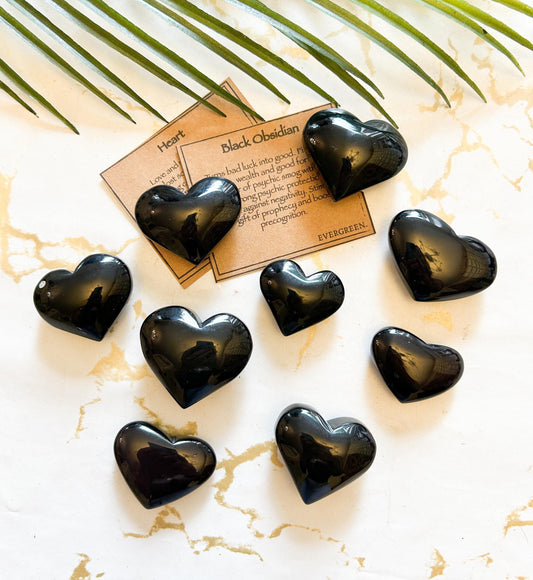 Black Obsidian Crystal Heart Carving - Luck, Fortune & Protection