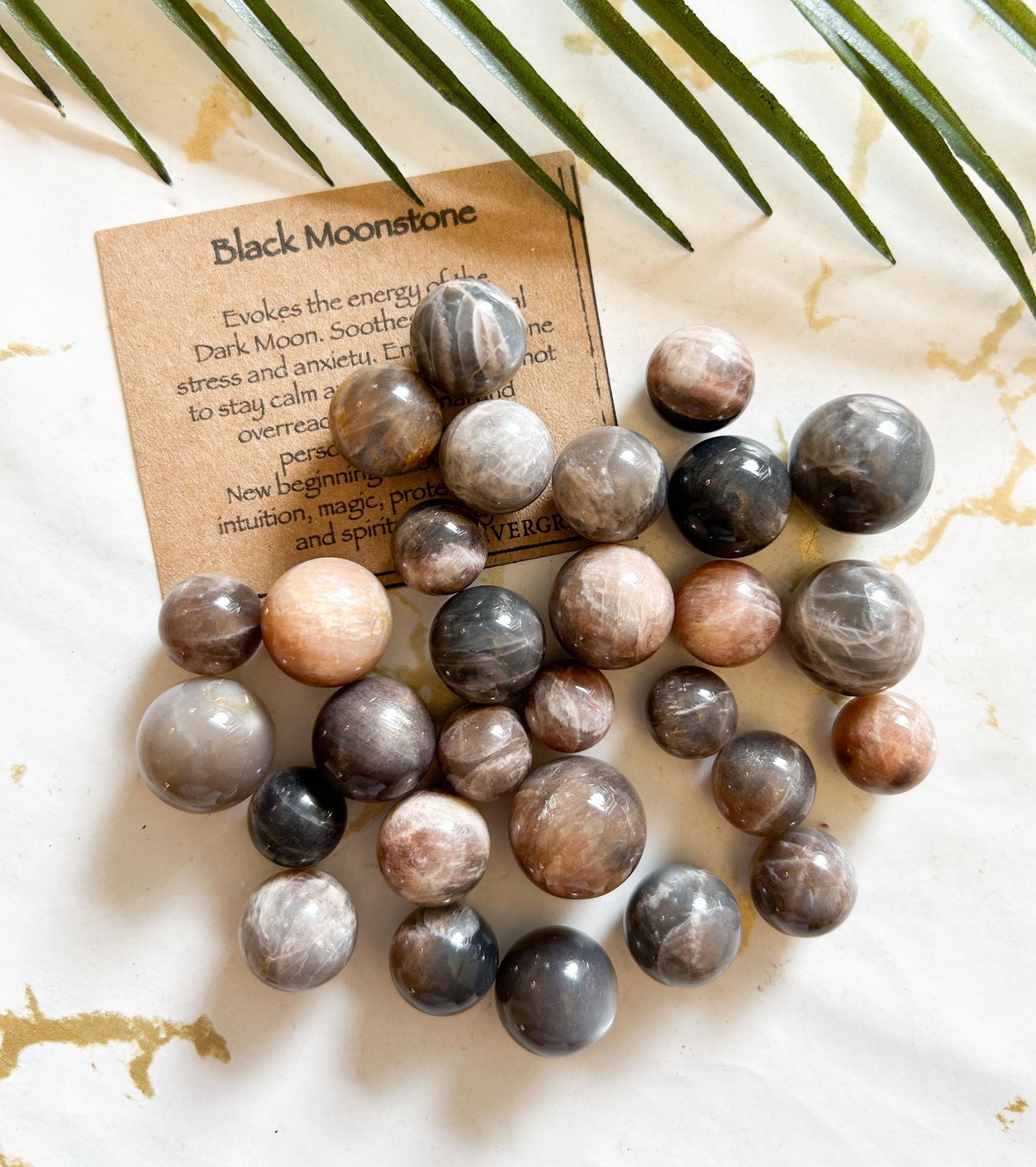 Black Moonstone Crystal Sphere - Calm, Grounding & New Beginnings