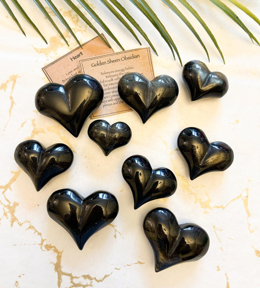 Golden Sheen Obsidian Crystal Heart - Balance, Healing & Growth