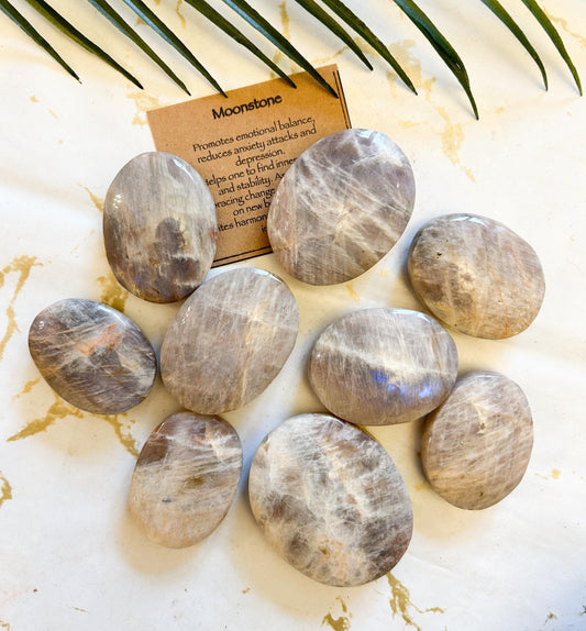 Moonstone Crystal Palm Stone - Balance, Inner Peace & Stability