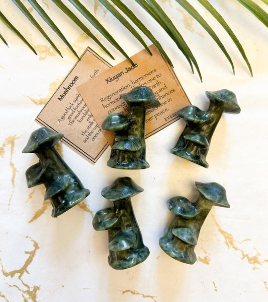 Xiuyan Jade Crystal Mushroom Carving - Inner Peace, Harmony & Energy