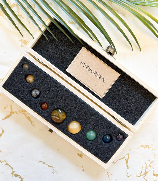 Crystal Planet Collection & Wooden Gift Box - Mercury, Venus, Earth, Mars, Jupiter, Saturn, Uranus, Neptune, Pluto
