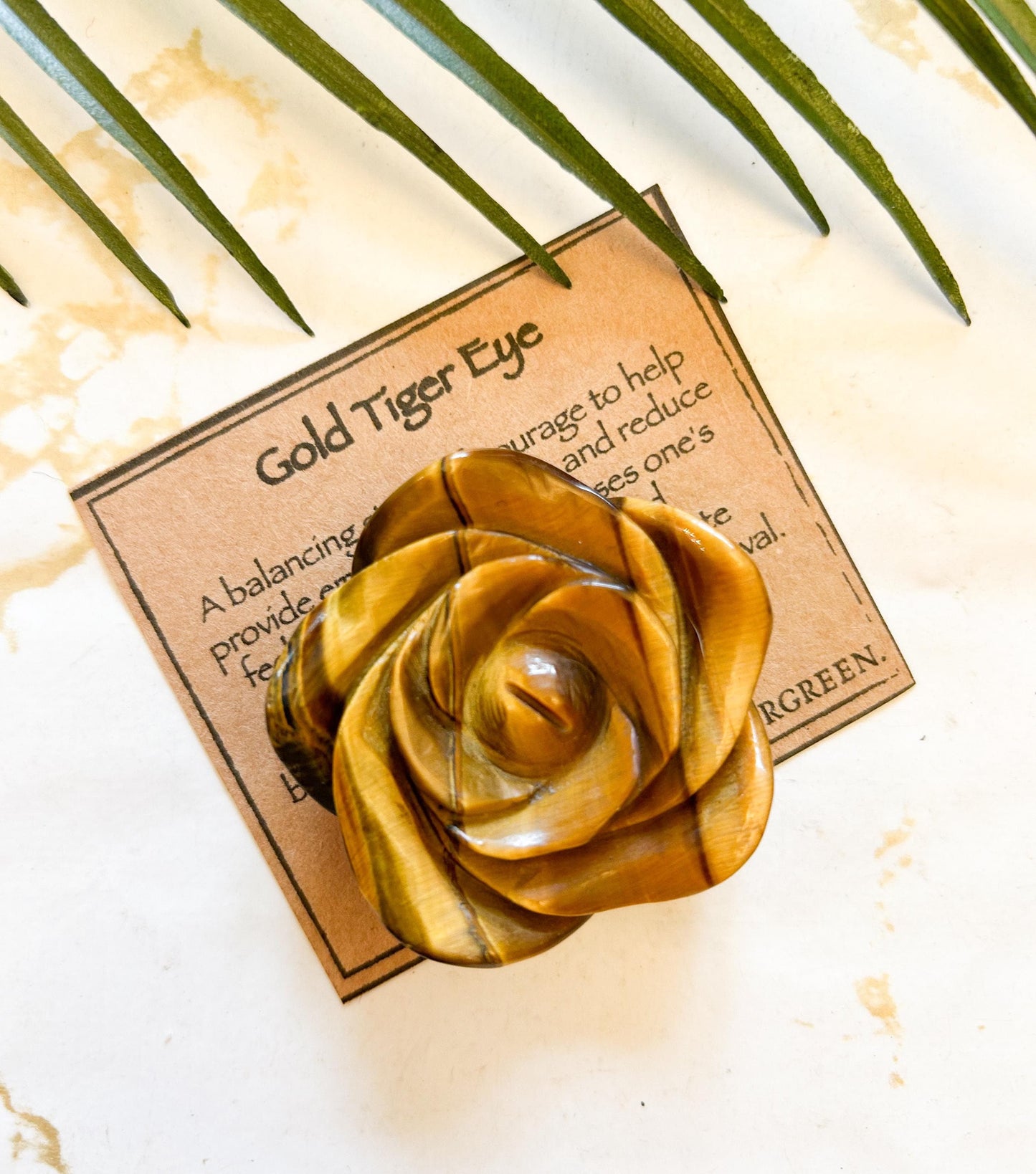 Gold Tiger Eye Crystal Rose Carving - Courage, Stability, Self-Worth