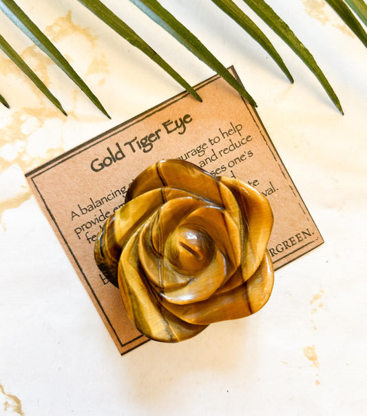Gold Tiger Eye Crystal Rose Carving - Courage, Stability, Self-Worth