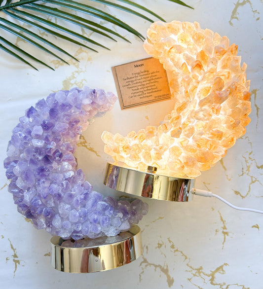 Raw / Rough Crystal USB Moon Light / Lamp - Citrine / Fluorite / Amethyst