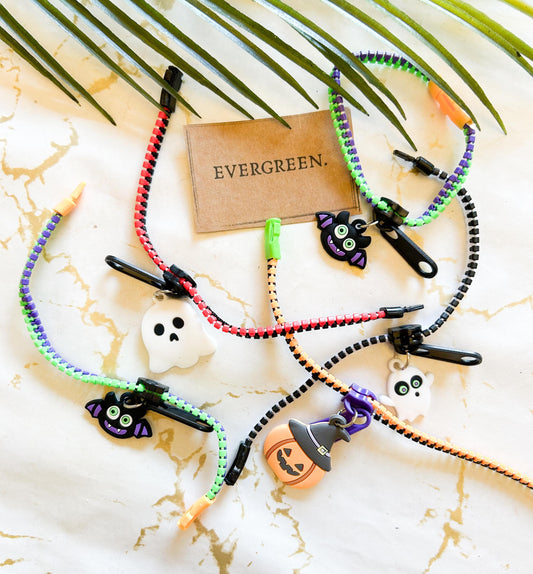 Spooky Halloween Zip Up / Fidget Bracelet Stress / Anxiety Relief - Ghost / Bat / Pumpkin