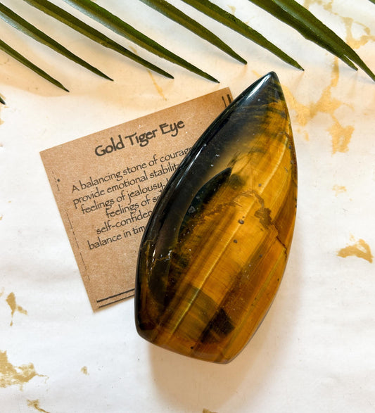 Gold Tiger Eye Crystal Carving / Flame - Courage, Stability, Self-Worth