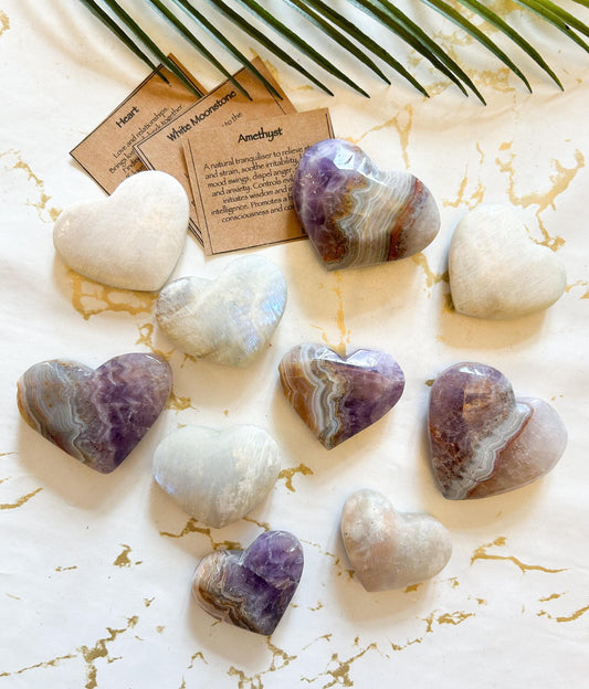 Crystal Heart Carving - Amethyst / White Moonstone