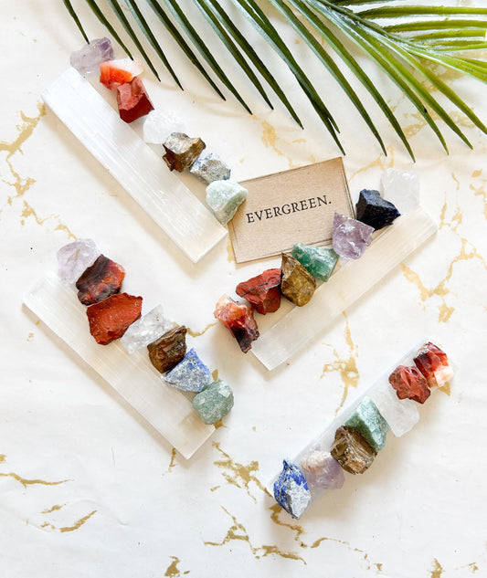 Selenite Wand & Raw Crystal Chakra Stone Set