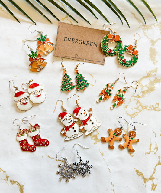 Christmas Themed Dangle Earrings - Christmas Tree / Bells Father Christmas / Wreath / Stockings / Snowman /Snowflake / Gingerbread