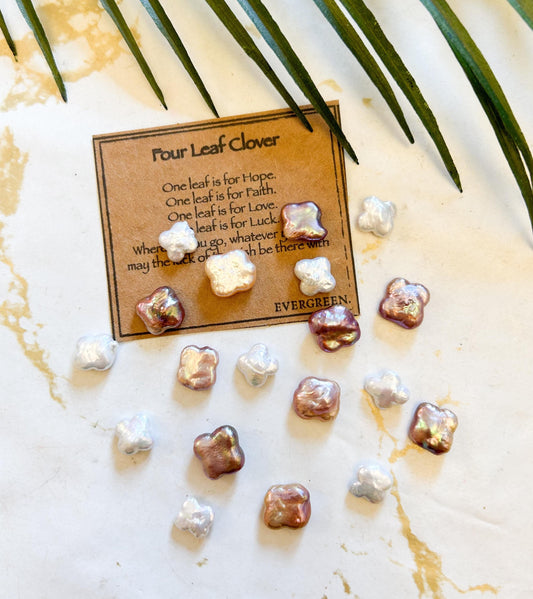 Freshwater Pearl Four Leaf Clover Carving - Luck. Hope, Faith, Love