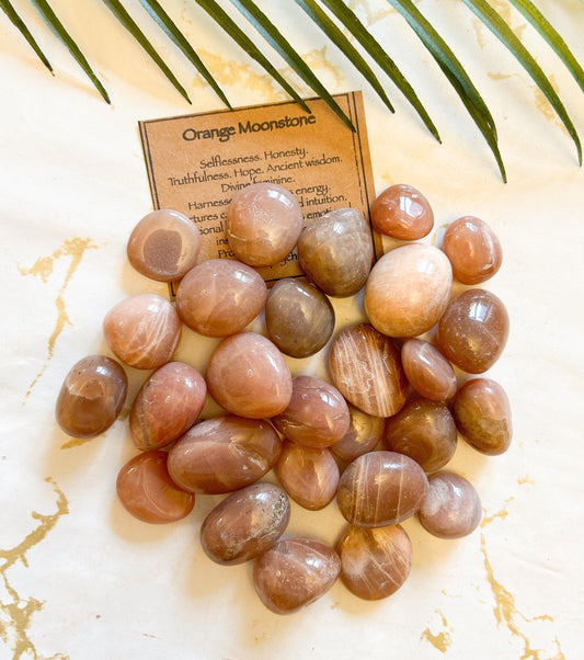 Orange Moonstone Crystal Tumbled Stone - Selflessness, Hope & Wisdom