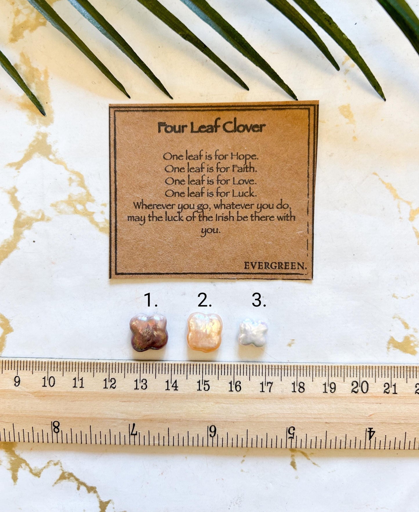 Freshwater Pearl Four Leaf Clover Carving - Luck. Hope, Faith, Love