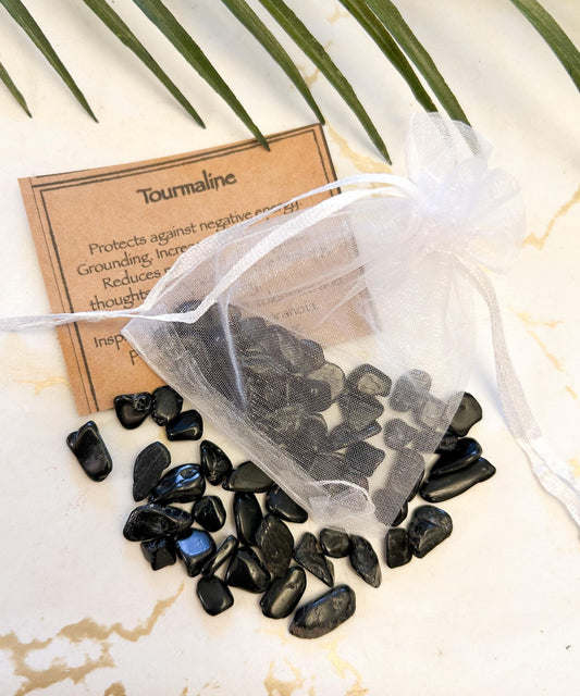 Black Tourmaline Crystal Chip 20g Gift Bag - Positivity, Grounding & Energy