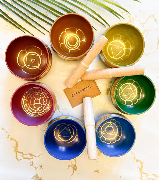 Hand Crafted Brass Tibetan Singing Bowl - Root, Sacral, Solar Plexus, Heart, Throat, Third Eye, Crown Chakra