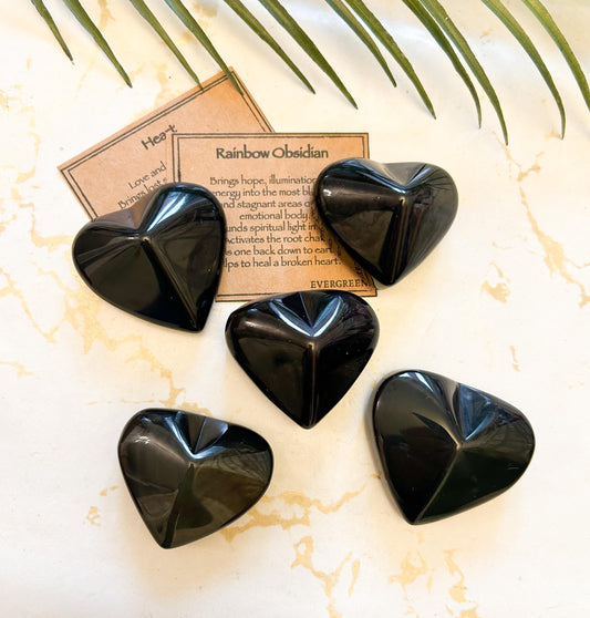 Rainbow Obsidian Crystal Heart Carving - Hope, Energy & Healing