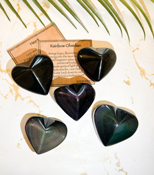 Rainbow Obsidian Crystal Heart Carving - Hope, Energy & Healing