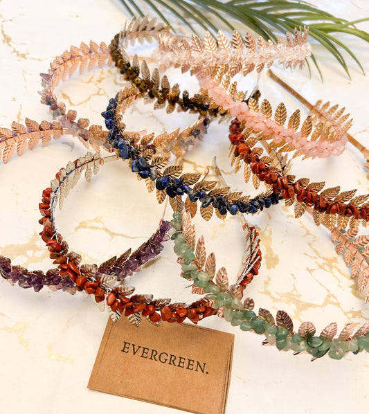 Gold / Silver Crystal Chip & Ornate Leaf Head Band - Wide Variety Available