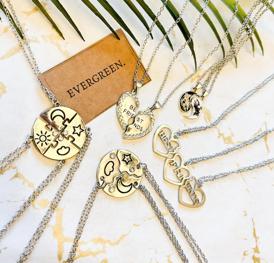 Silver Best Friend Necklace Set