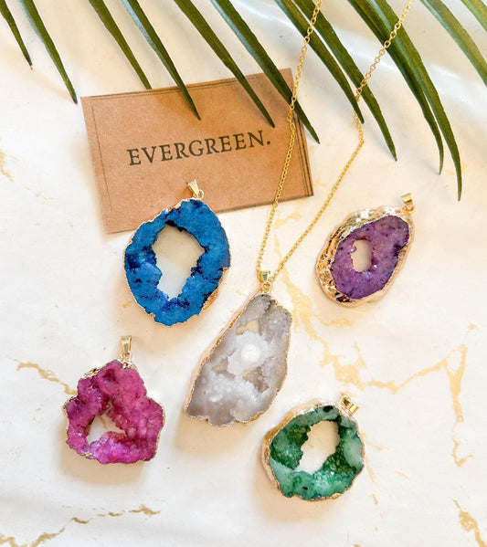 Natural Agate Druzy Pendant With Gold Surround - Wide Variety Available!