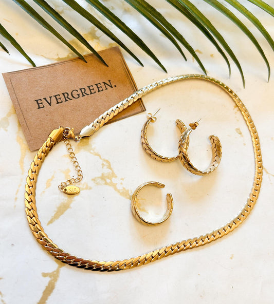 18K Gold Plated Stainless Steel Necklace / Ring / Hoop Earrings