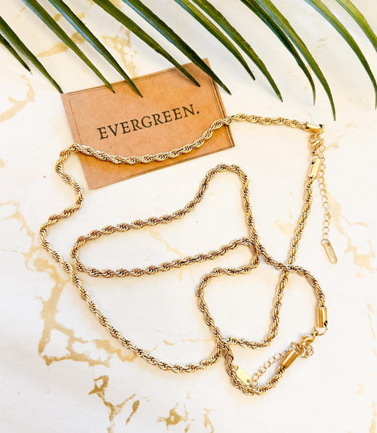 18K Gold Plated Stainless Steel Rope Twist Necklace / Bracelet