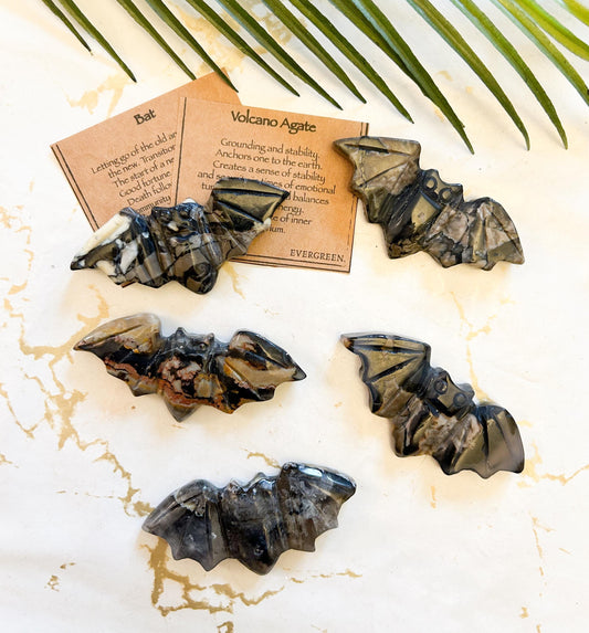 Volcano Agate Crystal Bat Carving - Grounding, Stability & Balance