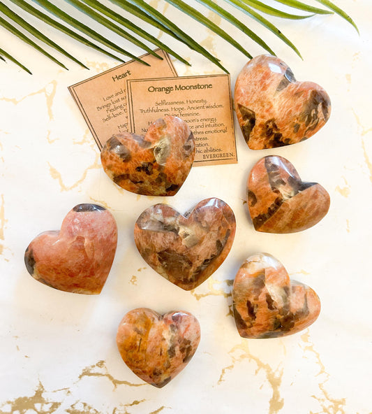 Orange Moonstone Crystal Heart - Selflessness, Honesty & Calming