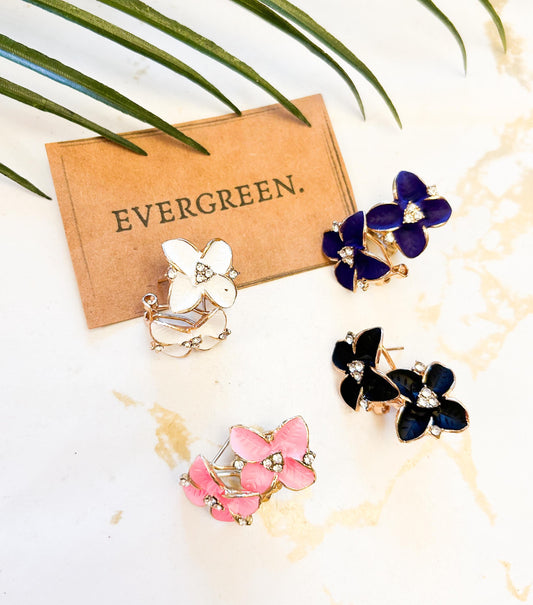 Pink / White / Blue / Black Floral Stud Earrings
