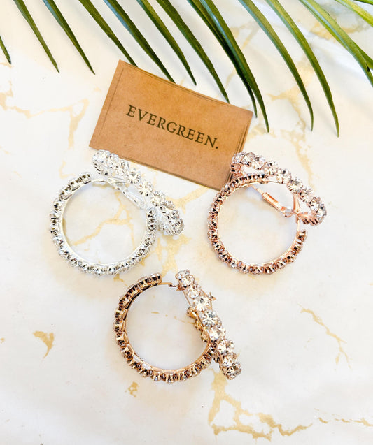Silver / Gold / Rose 925 Silver Plated 55mm Cubic Zirconia Crystal Rhinestone Hoop Earrings