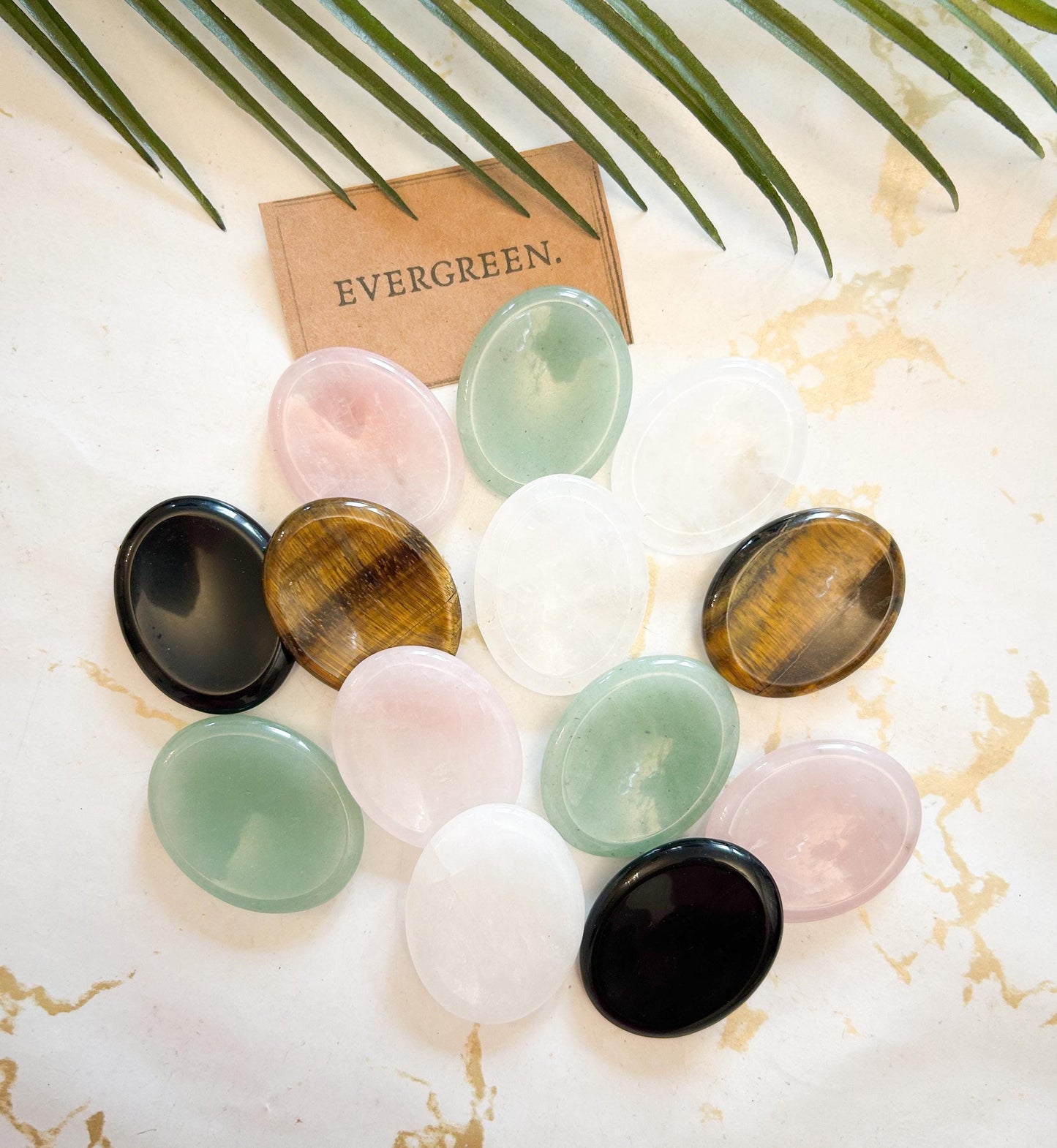 Crystal Thumb Stone 45mm Stress / Anxiety Relief, Meditation - Rose Quartz, Black Obsidian, Green Aventurine, Gold Tiger Eye, Quartz