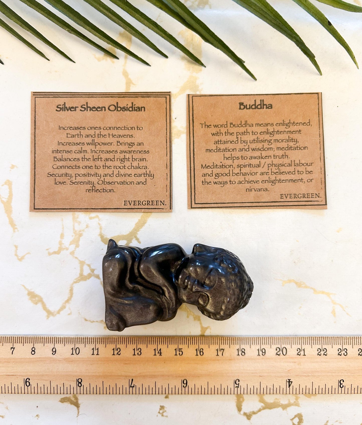 Silver Sheen Obsidian Crystal Buddha Carving - Connection, Willpower & Security