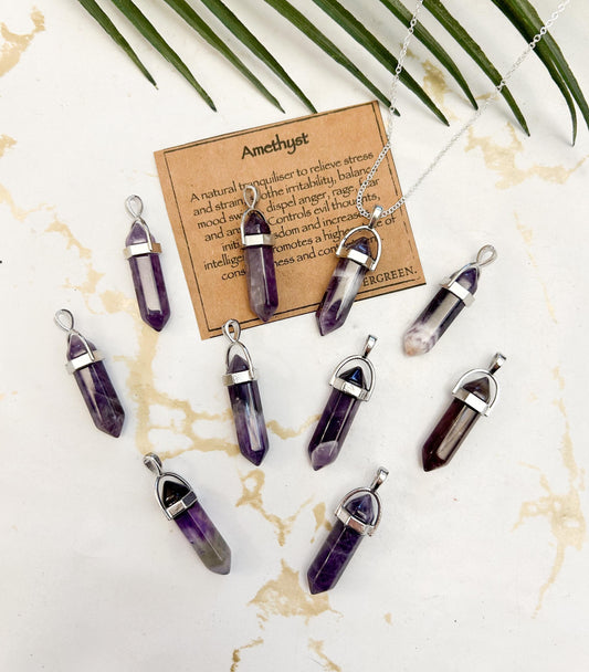 Amethyst Crystal Point Pendant Necklace - Variety Of Chains Available!