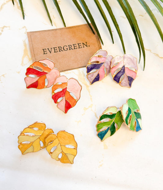 Enamel Leaf Gold Stud Earrings - Wide Variety Available!