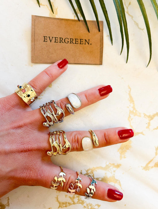 Adjustable Gold / Silver Ring - Minimalist Zircon / Vintage / Lava / Olive Tree Branch