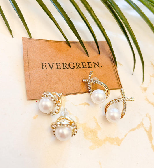 Stainless Steel Baroque Faux Pearl Stud Earrings