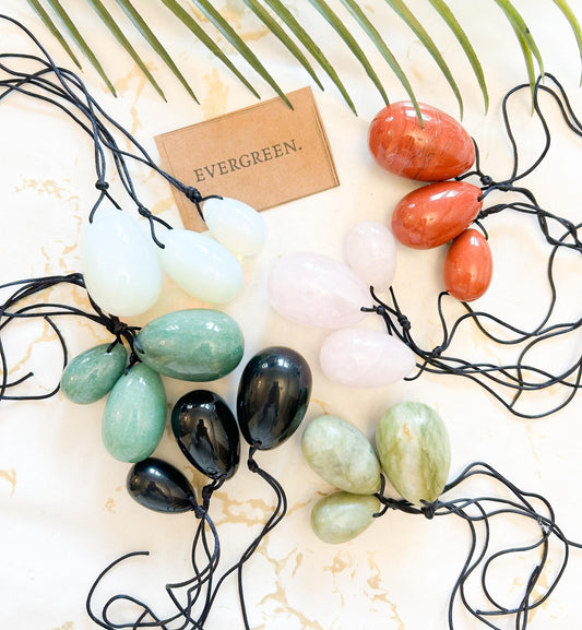 Crystal Yoni Egg Set Of Three - Jade / Rose Quartz / Black Obsidian / Red Jasper / Green Aventurine