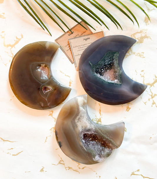 Agate Crystal Druzy Moon Carving - Healing, Growth & Transformation