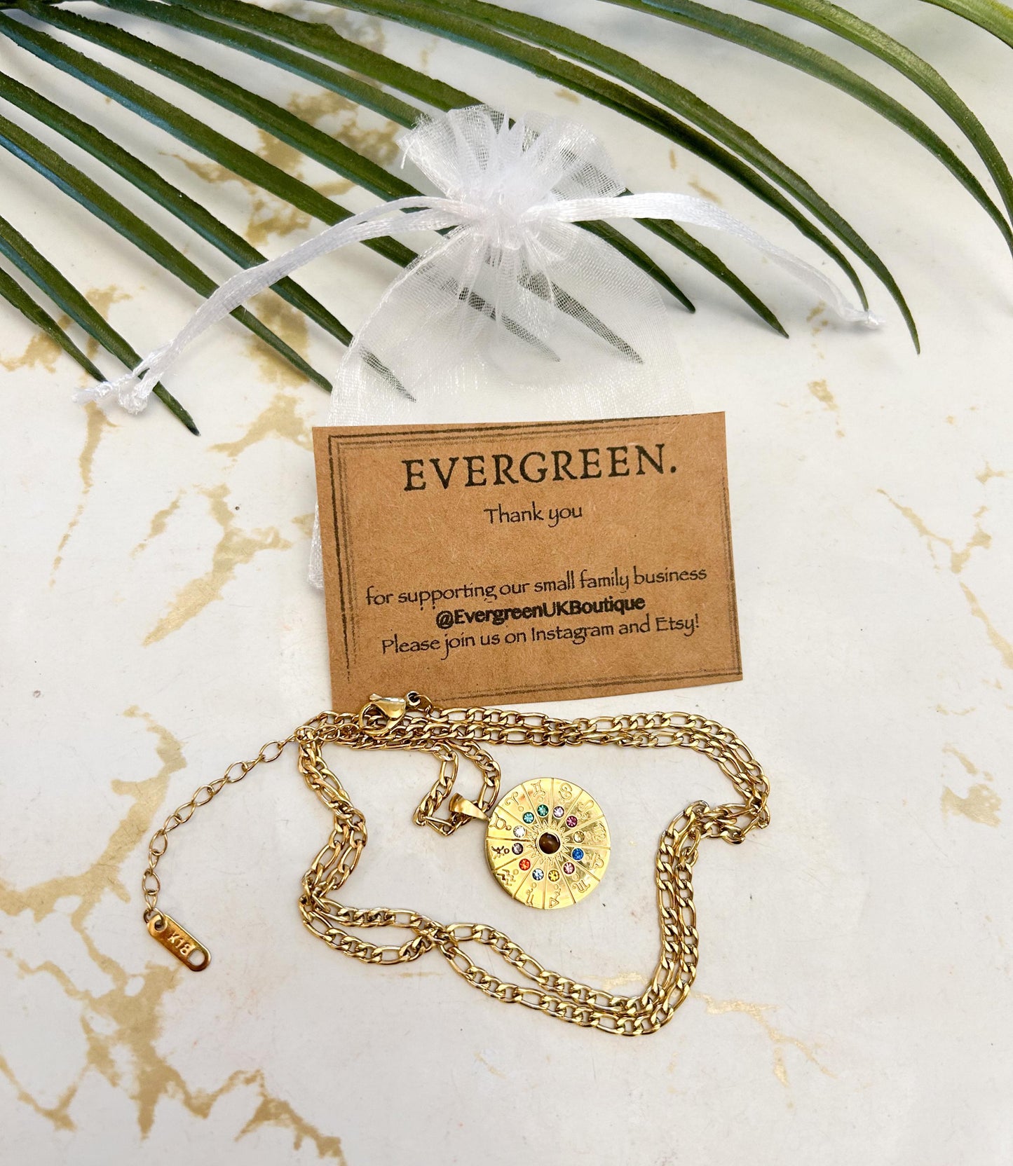 18 Karat Gold Plated Stainless Steel Twelve Constellations Pendant Necklace