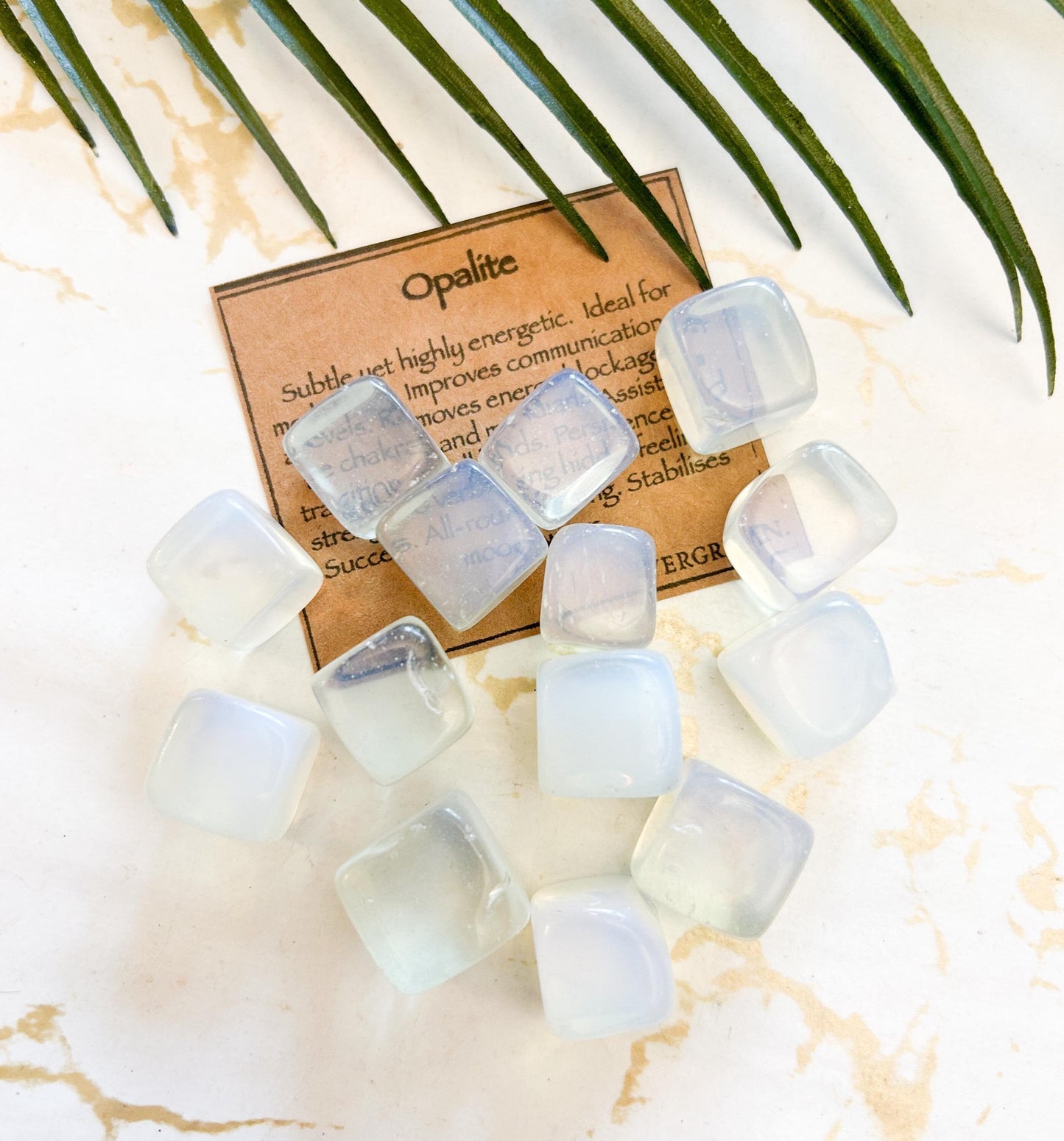 Opalite Crystal Tumbled Stone Cube - Communication, Meditation & Strength