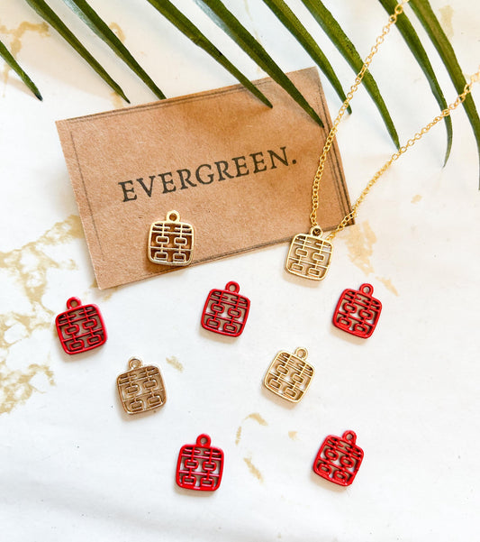 Double Happiness Pendant / Charm Red / Gold - Variety Of Chains Available!